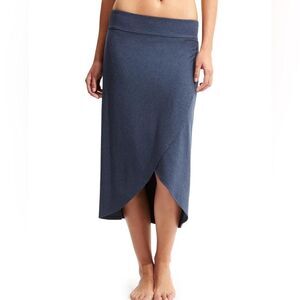 Athleta Jersey Faux Wrap Midi Ribbon Skirt (Navy Heather) - Small
